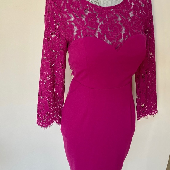 Lulus Dark Fuchsia Lace Cocktail Dress,  Open Back - Picture 7 of 8
